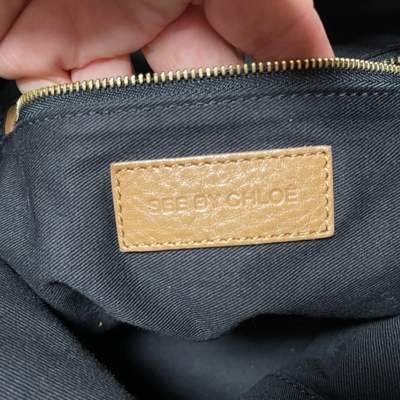 EUC See By Chloe Vintage Tan and Black Shoulder Bag with Textured Leather - Picture 3 of 9